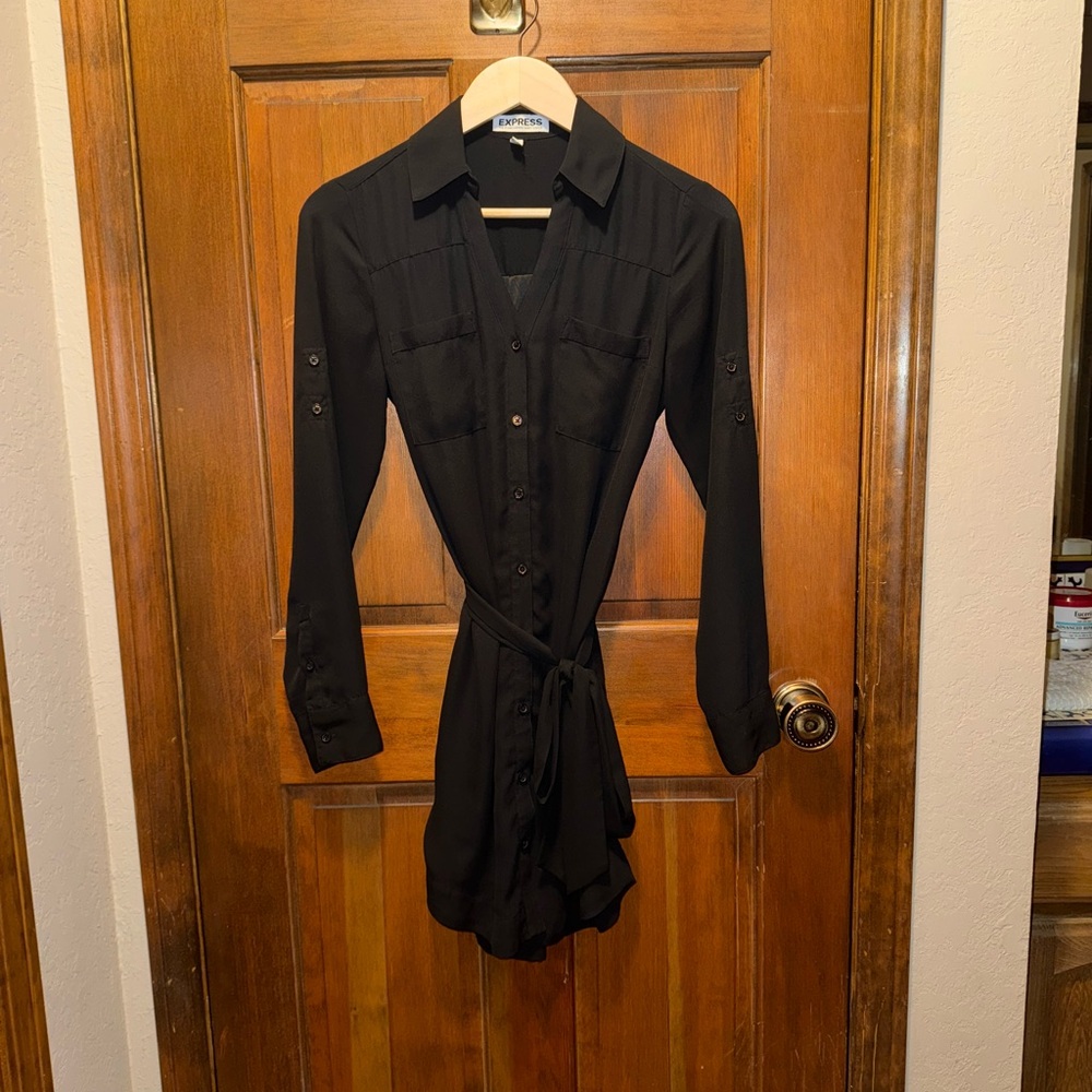 Express Black Long Sleeve Shirt Dress